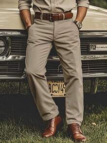 Men's Casual Straight Leg Pants, Loose Fit Wrinkle-Resistant Straight Leg Formal Trousers, Autumn - Apricot - View 11