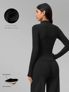 MFVIM Women's Versatile Yoga Set, Soft Skin-Friendly Fitted Jacket + Wide Leg Casual Versatile Pants - Premium Black - View 5