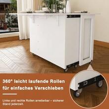 Multifunctional White Folding Dining Table With Lockable 360° Swivel Casters, Usable As A Dining Table, Sideboard And Coffee Table With Ample Storage Space (Folding Dining Table, Multifunctional Mobile Kitchen Island) - 白色 - 查看 6