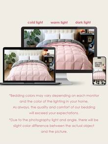 1pc Light Pink With Grey Quilted Comforter Insert, Reversible, Square Quilted, Warm Soft Fluffy, Suitable For Winter Use, Down Alternative Filling, Machine Washable - Baby Pink - View 9