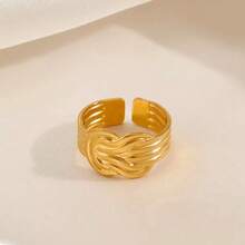 2pcs/Set Stainless Steel Multi-Layer Cross Line Open Ring Set, Unisex Finger Rings - Gold - View 6