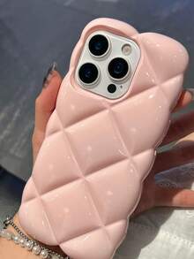 高級玫瑰紅鑽石紋矽膠手機殼，適用於 iPhone 14 Pro Max、13、11、12、14 Pro、13 Pro Max，全包覆創意保護殼，適合女生 - 淺粉色 - 查看 3