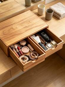 1 buah Kotak Penyimpanan Meja Kayu dengan 2 Laci Tarik, Organizer Kosmetik & Perhiasan Multifungsi, Lemari Penyimpanan Dekoratif untuk Meja Rias Kamar Mandi, Lemari Pakaian, Meja Rumah - MultiWarna - View 8