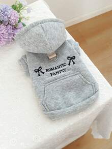 1PC Pet Clothes Autumn/Winter Small Dog Puppy Cat Cute Pet Simple Solid Color Casual Hooded Pocket Top Bow Sweatshirt - Gray - Grey - View 5