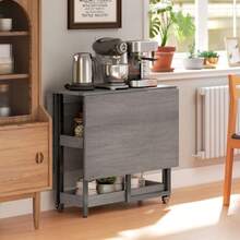 Mesa de Comedor Plegable para 2-4 Personas con 2 Estantes Abiertos, Mesa de Comedor Móvil, Mesa Plegable para Espacios Pequeños, Comedor, Cocina 133.4 x 80 x 75 cm Marrón Rústico - Gris + Madera - Ver 2