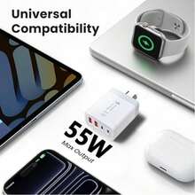 55W High-Speed Dual Port Charger, Equipped With 1 USB-A Port And 1 USB-C Port, Compatible With IPhone 17/16/15/14/13/12/11 Series, Compatible With Samsung Galaxy S26/S25/S24/S23 Series, Suitable For Home, Office And Travel Use. USB Charger, 4 Ports, 2A+2C, Wall Charger, Australian Standard Plug, Fast Charging, PD+QC, Multi-Port Power Adapter, 4-In-1 Portable Charger - AU Plug(220-240V) - View 9