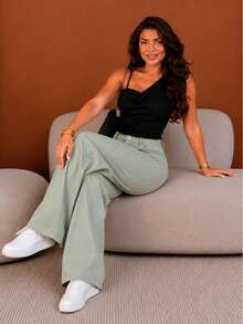 BNB WOMEN'S WIDE LEG JEANS PREMIUM HIGH-WAISTED FLARE PANTS - 翠 - 查看 3