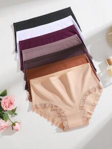 7pcs Celana Dalam Wanita Ukuran Plus dengan Hiasan Renda Berwarna-warni, Nyaman untuk Sehari-hari, Sepanjang Musim, Pinggang Tinggi, Seksi, Bentuk Segitiga, Pakaian Dalam - MultiWarna - View 5
