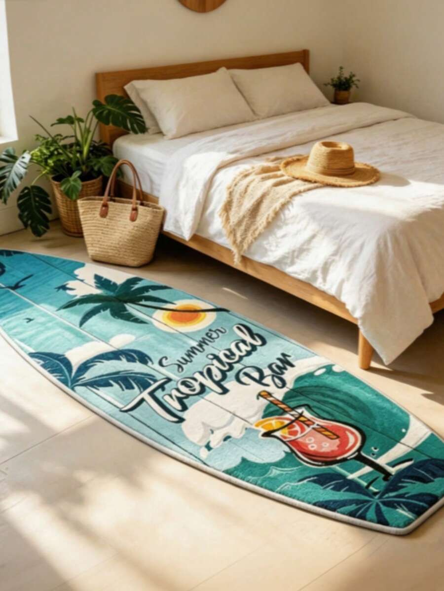 1pc Surfboard Shaped Geometric Striped Carpet, Bedroom Bedside Faux Cashmere Rug, Decorative Carpet, Bedroom Decor, Small Rug, Carpet, Home Decor, Living Room Carpet, Living Room Small Rug, Bedroom Carpet, Living Room Home Decor, Outdoor Carpet, Washable Carpet - Multicolor 7 - View 1