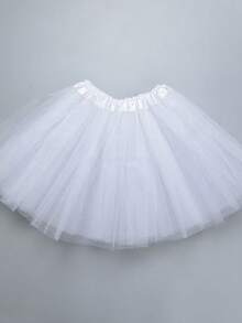 1pc White Girls Ballet Tulle Skirt, Fluffy Short Ballet Skirt, Suitable For Dance Performance And Outfit Matching, Halloween - White - View 6