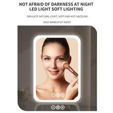 scbestuygo LED Makeup Mirror With Light, 1200mAh Rechargeable Battery Illuminated Vanity Mirror, 3-Color Lighting, Stepless Dimming, Touch Control, Rotatable & Adjustable Stand, Portable Makeup Mirror, Suitable For Bedroom, Bathroom, Travel - White - View 6