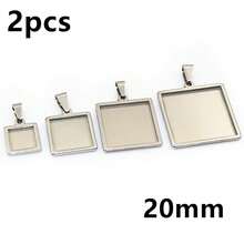 2pcs 10-25mm Inner Size Stainless Steel Square Pendant Cabochons Blank Base Setting Bezel Tray DIY Jewelry Making Accessories - Square Base - View 8