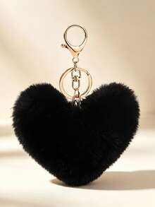 1pc Heart-Shaped Pom Pom Keychain, Heart Car Hanging Ornament, Couple Heart Pendant, Bag Charm, Women's Keychain - Multicolor - View 11
