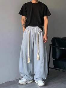 DAZY 男士时尚宽松阔腿休闲运动裤 - 淺灰色 - 查看 4