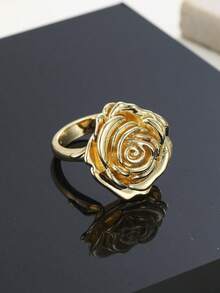 1pc Exquisite Women's Rose Flower Ring Valentine's Day Gift, Festival Gift Retro Exaggerated Engagement Wedding Bride Flower Ring Jewelry - Ring - View 2