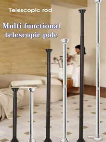 1pc Silver/Black Stainless Steel Adjustable Shower Curtain Rod, No Drilling Installation, Tension Rod, Hanging Rod, Clothes Drying Rack, Storage Rod, Kitchen Utensil Hanging Rod, Curtain Rod, Suitable For Bedroom, Bathroom, Balcony, Multiple Lengths Available, Multi-Functional Product For Bedroom, Balcony, Closet, Outdoor Clothes Drying - A - View 1
