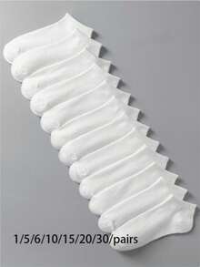 12pcs White Solid Color Breathable Deodorizing Women's Ankle Socks - White - View 14
