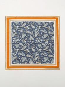 1pc Bohemian Paisley Pattern Silk Scarf, 27.5" X 27.5", Fashion Design, Suitable For Daily Wear - S40562-blue Orange - View 3