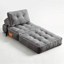 [Sillón Puf Plegable, Sofá Cama Plegable, Sillón Futón Plegable para el Suelo, Cómodas Sillas Reclinables Portátiles Convertibles para Sala de Estar y Dormitorio. En el lugar - Gris + Pana + Espuma - Ver 2