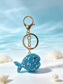 Full Rhinestone Blue Dolphin Keychain, Cute Crystal Fish Bag Charm, Car Key Pendant Accessories For Women - Blue - View 4