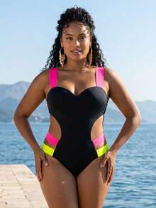 Plus Size Rashguards - Black C Neon - View 1