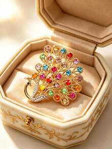 1pc Open-Tail Peacock Lapel Brooch, Vibrant Multicolor Design, Vintage Luxury Elegant Style, Suitable For Suit Jacket Decoration, Wedding, Banquet, Daily Wear And Gift - Peacock Style a - View 12