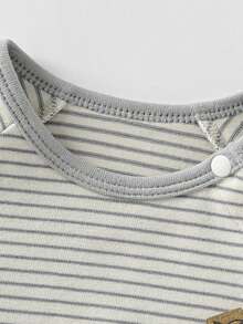 mini bala Boys & Girls Long Sleeve Striped T‑Shirt, Soft Raglan Sleeve Baby Basic Top, 2026 Fall Must‑Have - White Grey Tone - View 6