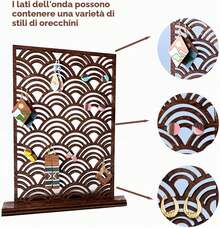 Wave-Design Wooden Earring Display Stand, 100-Hole Earring Organizer With Sturdy Base, Practical For Home Use And In-Store Display - Brown - View 5