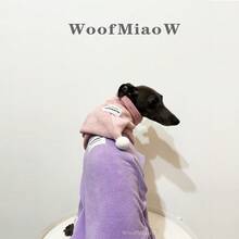 義大利灰狗/惠比特犬拼色對比色四足套裝附帽子 2件組，柔軟舒適雙面抓絨寵物狗秋冬衣裝，保暖抓絨寵物衣飾套裝 - 紫色 - 查看 9