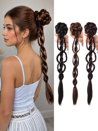 Braided Ponytail Wig, Openwork Braided Hair Extensions, Retro-Style Updo, Suitable For Women's Everyday Wear And Parties.