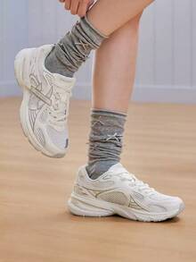 XTEP New Women's Breathable Lightweight Cushioned Mesh Running Shoes - Beige/Silver Gray - View 3