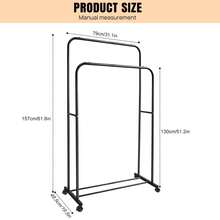EFAN Mobile Clothes Rack Double Rod Design, Carbon Steel Freestanding Hanger With Wheels And Brakes For Home Bedroom Laundry Storage - Double Bar Clothes Rail With Wheels - View 10