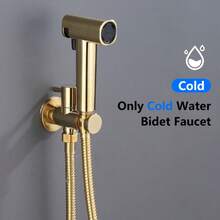 1pc Toilet Handheld Bidet Sprayer Set, 2-Gear Spray Gun, 1-In 2-Out Dual Control Valve, 2m/78.74in Hose, Butt Washer, Washing Machine And Toilet Handheld Shower Bidet Accessory - Gold - View 3