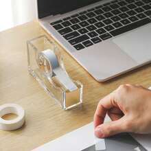 1pc Transparent Solid Acrylic Tape Dispenser, Modern Minimalist Style, With Sharp Metal Cutting Blade, Hollow Structure, Desktop Washi Tape Cutter Office Stationery Storage Rack - Tape Cutter - View 4