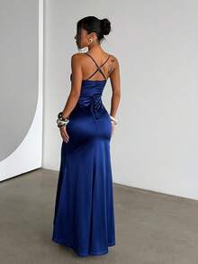 Summer Dress, Blue Pocketed Party Dress For Ladies, Elegant Dress Suitable For Dates, Parties, Travel, Vacation, Beach And Other Occasions. - Navy Blue - View 4