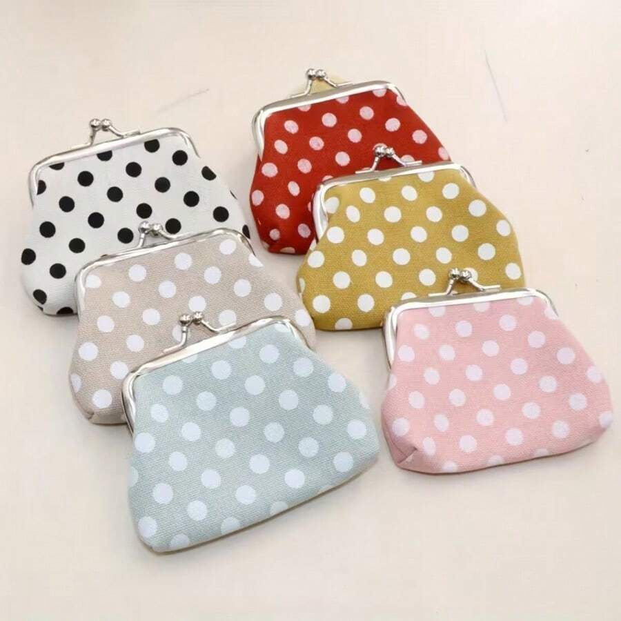 1pc Women's Polka Dot Coin Purse - Small Wallet With Lock Compartment, Cute Polka Dot Lipstick Bag Suitable For Daily Shopping, Travel, Party Gift - Multicolor - View 1