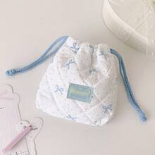 Cute Bow Print Drawstring Storage Bag, Soft Quilted Makeup Bag, Portable Cosmetic Organizer, Mini Camera Storage Pouch, Suitable For Daily Travel, Toiletries And Miscellaneous Items - Multicolor - View 12