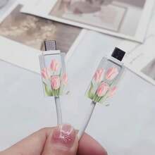 3pcs Light Pink Tulip Pattern, Suitable For IPhone 20W/18W Charger - Multicolor - View 3