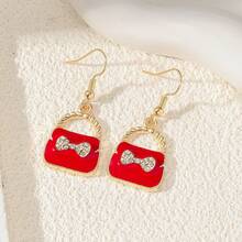 1pc Sweet Rhinestone Bow Mini Handbag Ear Hook, Multi-Color Drip Oil Cute Bag Shape Long Dangle Earrings, Creative Versatile Ear Jewelry For Girls - Red Bow - View 18