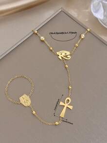 Boho Vintage Ancient Egyptian Eye Of Horus Ankh Zirconia Bead Stainless Steel Hand Chain Bracelet For Women,Gold Jewelry,Party,Daily,Christmas/Halloween - Multicolor - View 4