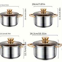 Juego de utensilios de cocina de 6 piezas, juego de ollas de caldo de acero inoxidable, juego de ollas de caldo bivalvas chapadas en oro, uso para camping al aire libre, cocina familiar, Navidad, Día de San Valentín, Día de Acción de Gracias, comida para llevar - 6 piezas - Ver 2