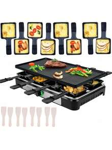 Adler Raclette Grill, Raclette Party Grill, 8-Person Raclette Set - 966cm2 Double-Sided Plate, 8 Mini Pans, Dishwasher , Illuminated Dial, 1400W - EU E Type Plug(220-240V) - View 9