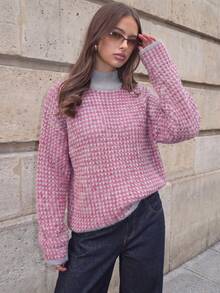 Pullover Rajut Gradien Geometris Wanita, Sweater Lengan Panjang Nyaman untuk Musim Gugur dan Musim Dingin, Kain Lembut untuk Pakaian Kasual Sehari-hari, Kembali ke Sekolah, Halloween - Grey - View 1