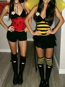 Women Halloween Bee Ladybug Cosplay Cami Top, V Neck Spaghetti Strap Daisy Decor Ruched Fitted Going Out Costume Tank Top For Theme Party - Yellow - View 5