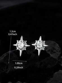 1 Pair Starburst, North Star Stud Earrings, Minimalist Chain Earrings, Unisex Edgy Punk Earrings, Versatile Accessory For Stylish Outfit - Silver - View 10