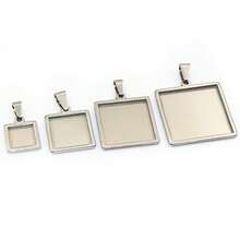 2pcs 10-25mm Inner Size Stainless Steel Square Pendant Cabochons Blank Base Setting Bezel Tray DIY Jewelry Making Accessories - Square Base - View 4