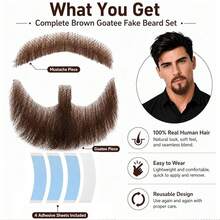 Fake Beard& Mustache, Men's Realistic Invisible Lace False Facial Hair | 100% Human Hair, Hand-Tied On Breathable Lace. Natural Facial Hair For Cosplay, Theater & Daily - Multicolor - View 8