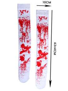 1pc Halloween New Party Decoration Blood Print Socks, Cosplay Costume Party Prop - Multicolor - View 6