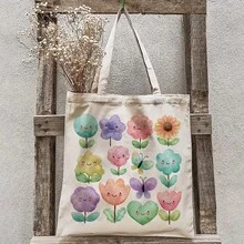 Paquete de 1 pieza, linda bolsa de tela con ilustraciones florales (13.8 pulgadas x 15.8 pulgadas), elegante bolsa de compras, adecuada para el transporte diario, viajes a la playa y un rega - A - Ver 8