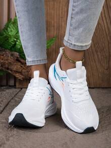 Women's New Running Shoes Training Gym Workout Sneakers Mesh Lightweight Soft Sole Popcorn Casual Shoes - White Orange - View 2
